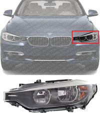 Front Headlight Assembly Halogen Left Driver Side Direct Replacement Compatible With 2012-2015 BMW 3-Series BM2502169 63117338709
