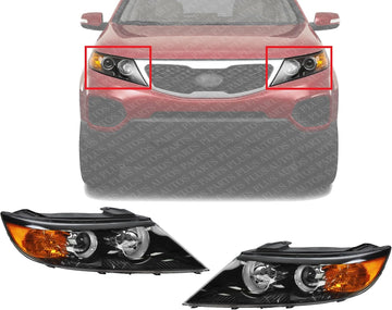 Set Of 2 Front Headlight Assembly Halogen Right Passenger & Left Driver Side Direct Replacement Compatible With 2011-2013 Kia Sorento KI2503143 KI2502143 921021U200 921011U200