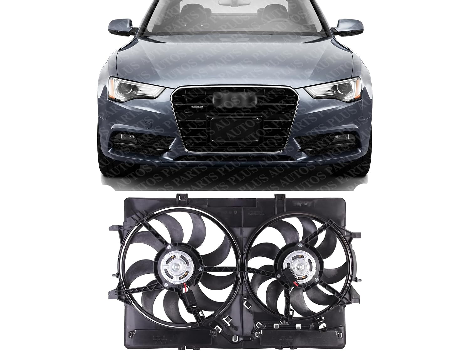 Front Radiator Cooling Fan Assembly Plastic Direct Replacement Compatible with 2008-2017 Audi A5 Quattro / 2009-2017 Audi Q5 / 2019-2021 Porsche Macan AU3115113 8K0121207A-PFM