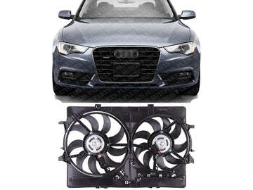 Front Radiator Cooling Fan Assembly Plastic Direct Replacement Compatible with 2008-2017 Audi A5 Quattro / 2009-2017 Audi Q5 / 2019-2021 Porsche Macan AU3115113 8K0121207A-PFM