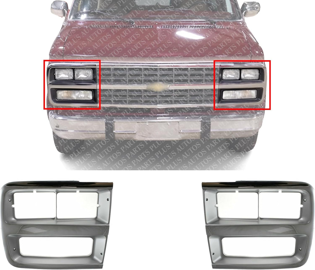 AUTOS PARTS PLUS Set Of 2 Front Headlight Door Bezel Chrome Left Driver & Right Passenger Side Direct Replacement Compatible With 1992-1996 Chevrolet G-Series Van GM2513187 GM2512187 15685966 15685965