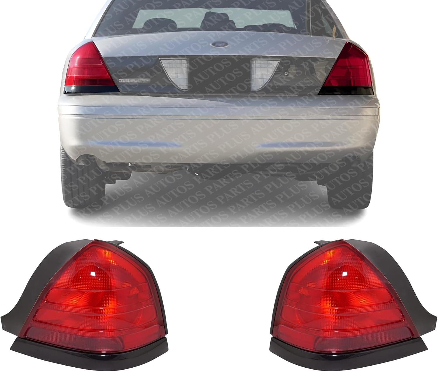 Set Of 2 Tail Light Lens And Housing With Black Molding Right Passenger & Left Driver Side Direct Replacement Compatible With 2000-2011 Ford Crown Victoria FO2801160 FO2800160