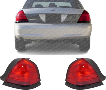 Set Of 2 Tail Light Lens And Housing With Black Molding Right Passenger & Left Driver Side Direct Replacement Compatible With 2000-2011 Ford Crown Victoria FO2801160 FO2800160