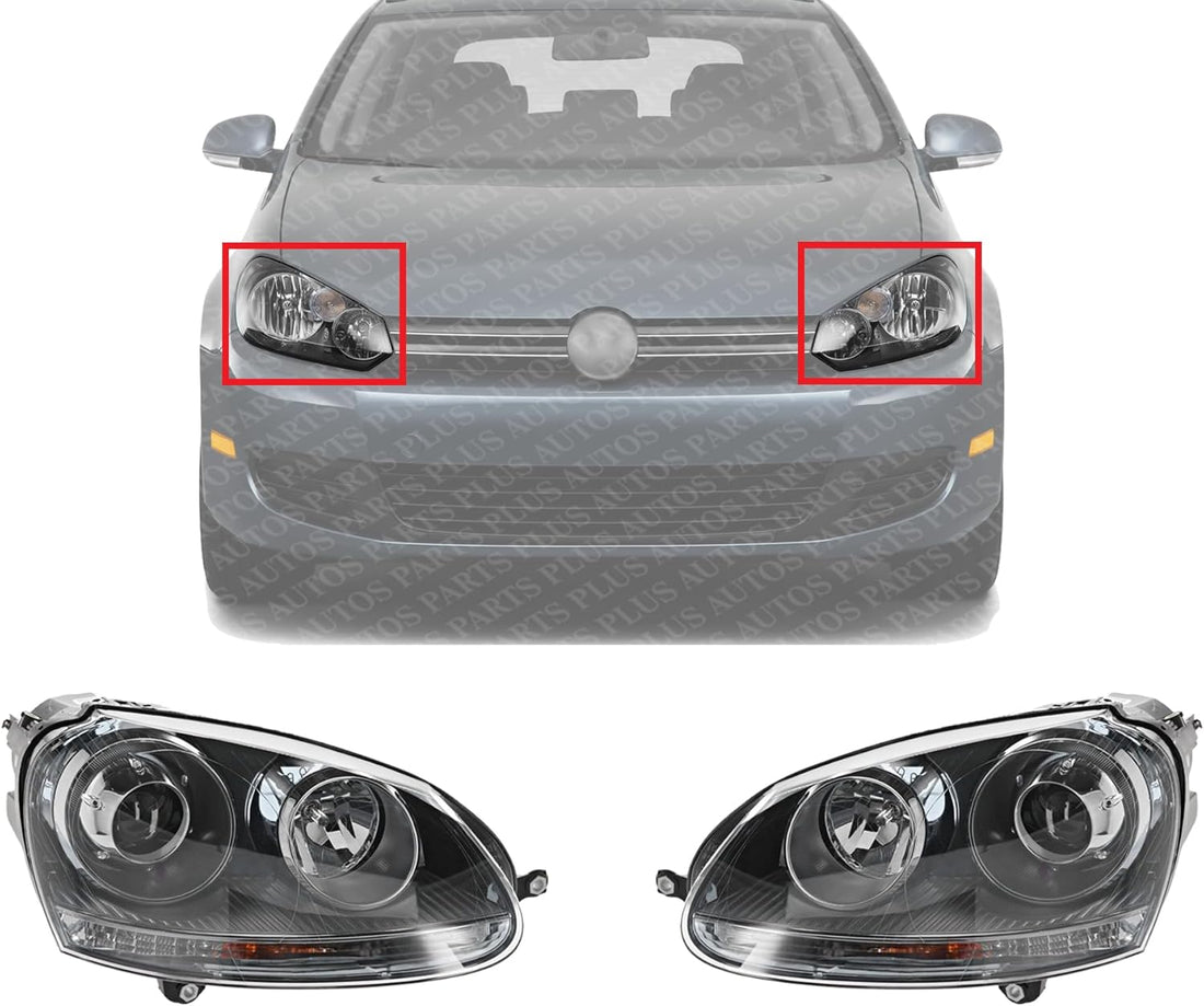 Set Of 2 Front Head Light Right Passenger & Left Driver Side Direct Replacement Compatible With 2005-2010 Volkswagen Jetta / 2006-2009 Rabbit VW2503133 VW2502133 1K6941040B