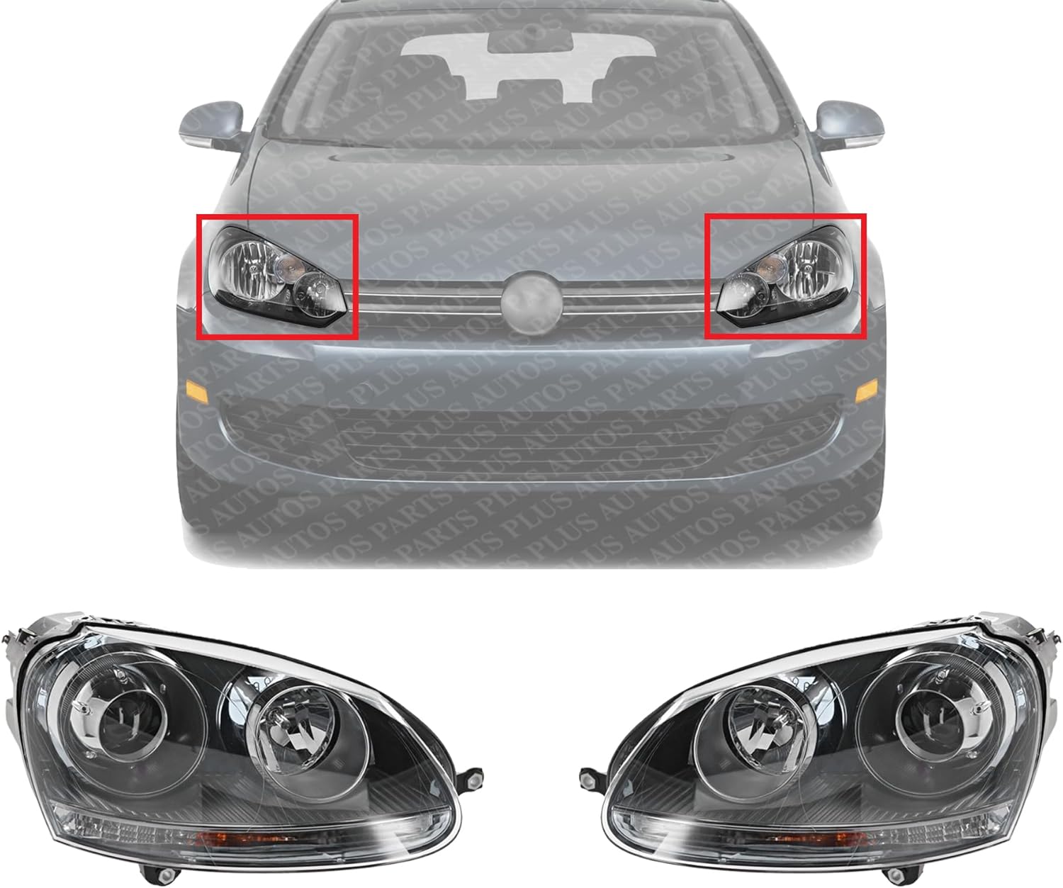 Set Of 2 Front Head Light Right Passenger & Left Driver Side Direct Replacement Compatible With 2005-2010 Volkswagen Jetta / 2006-2009 Rabbit VW2503133 VW2502133 1K6941040B