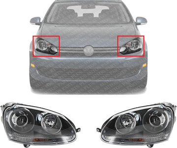 Set Of 2 Front Head Light Right Passenger & Left Driver Side Direct Replacement Compatible With 2005-2010 Volkswagen Jetta / 2006-2009 Rabbit VW2503133 VW2502133 1K6941040B