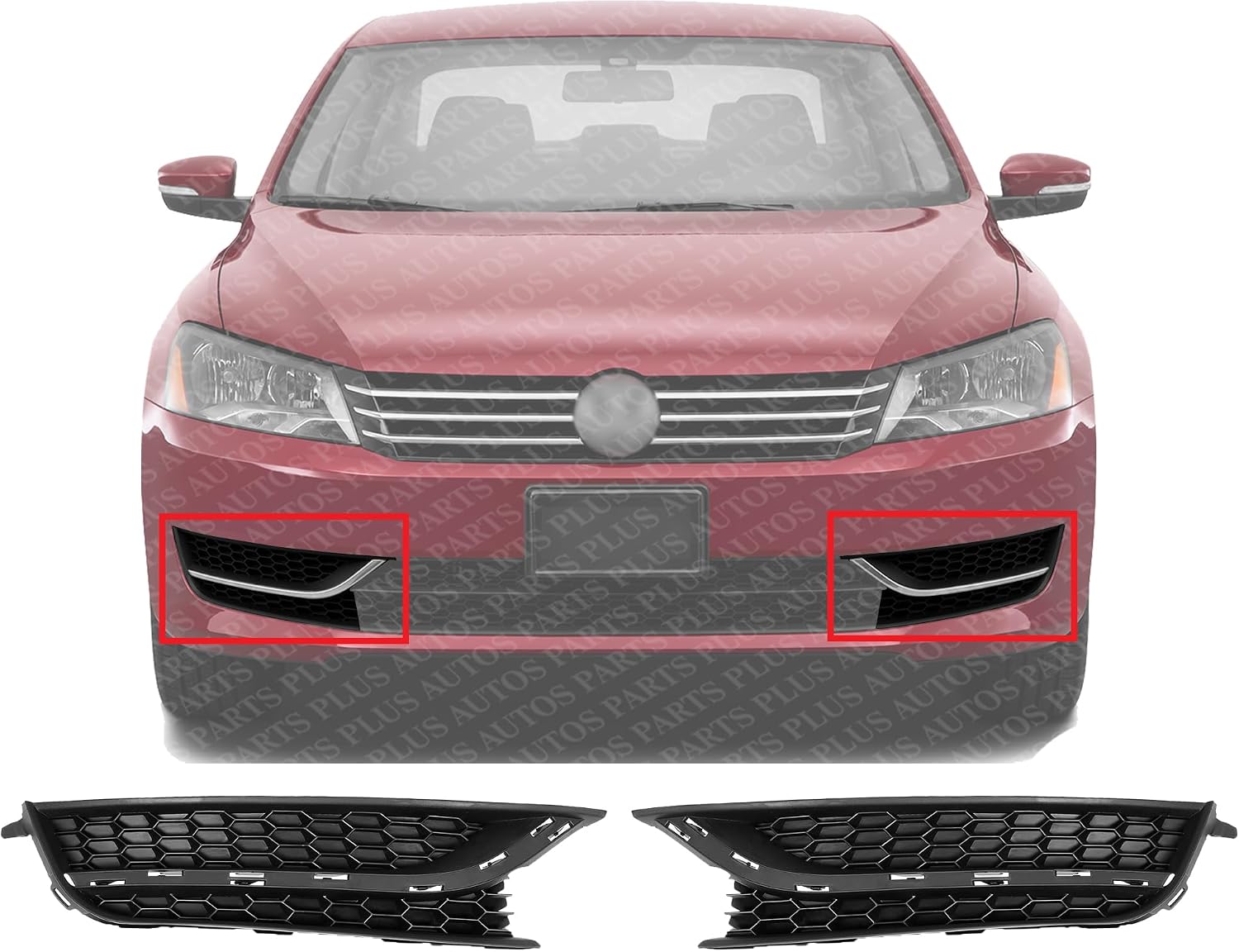 Set Of 2 Front Fog Light Cover Textured Dark Gray Plastic Right Passenger & Left Driver Side Direct Replacement Compatible With 2012-2015 Volkswagen Passat VW1039121 VW1038121