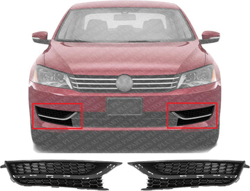 Set Of 2 Front Fog Light Cover Textured Dark Gray Plastic Right Passenger & Left Driver Side Direct Replacement Compatible With 2012-2015 Volkswagen Passat VW1039121 VW1038121