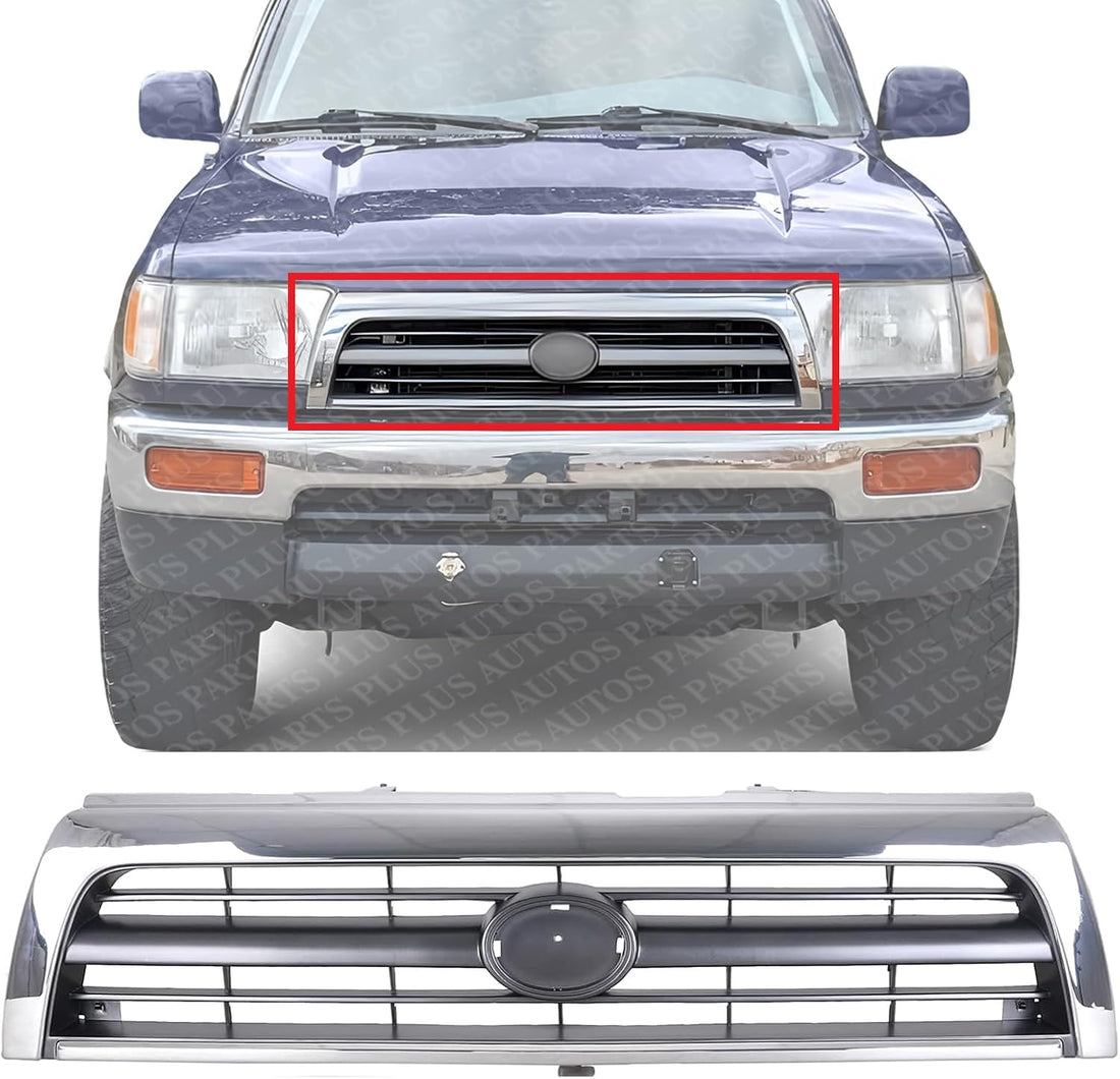 Front Grille Assembly Chrome Shell With Silver Insert Plastic Direct Replacement Compatible With 1996-1998 Toyota 4Runner TO1200202 5311135340