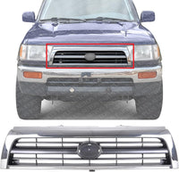 Front Grille Assembly Chrome Shell With Silver Insert Plastic Direct Replacement Compatible With 1996-1998 Toyota 4Runner TO1200202 5311135340
