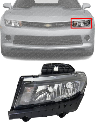 Front Head Light Assembly Left Driver Side Direct Replacement Compatible With 2014-2015 Chevrolet Camaro GM2502391 23187851