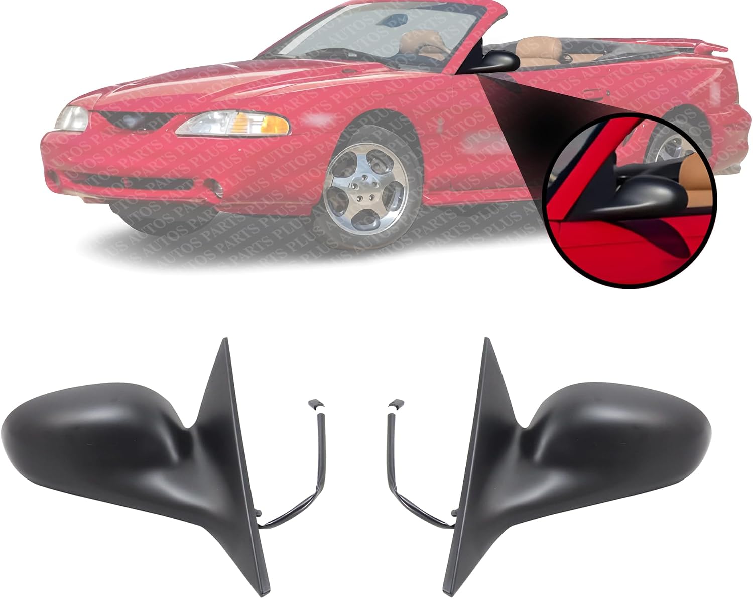 Set Of 2 Front Mirror Power Not Folding And Non-Heated Primed Left Driver & Right Passenger Side Direct Replacement Compatible With 1994-1995 Ford Mustang FO1320104 F4ZZ17682B