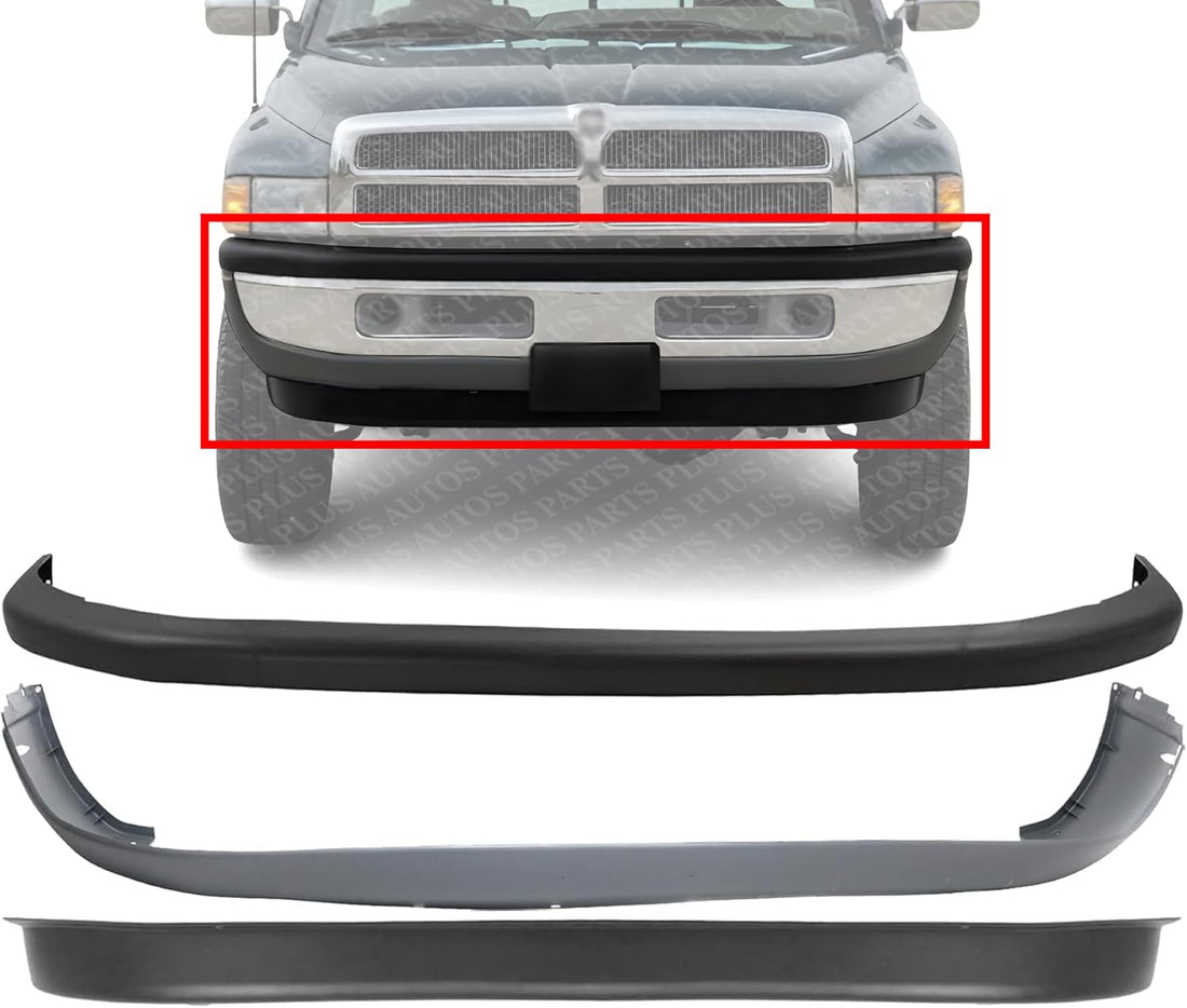 Front Bumper Upper Cover + Lower Valance + Air Dam Reflector Textured Direct Replacement Compatible With 1994-2001 Dodge Ram 1500/1994-2002 2500 3500 CH1000160 CH1090124 CH1000232