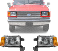 Set Of 2 Front Headlight Assembly With Side Marker Lamps And Chrome Trim Left Driver & Right Passenger Side Direct Replacement Compatible With 1987-1991 Ford F-Series FO2502105