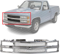 Front Grille Mash Chrome Shell & Insert Direct Replacement Compatible With 1994-2000 Chevrolet C/K Series/Tahoe 15981092-PFM