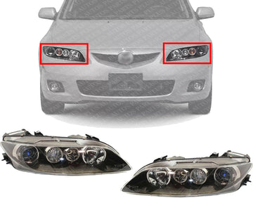 Set Of 2 Front Head Light Halogen Lens And Housing Left Driver & Right Passenger Side Direct Replacement Compatible With 2006-2008 Mazda 6 GP7A510L0B-PFM GP7A510K0B-PFM