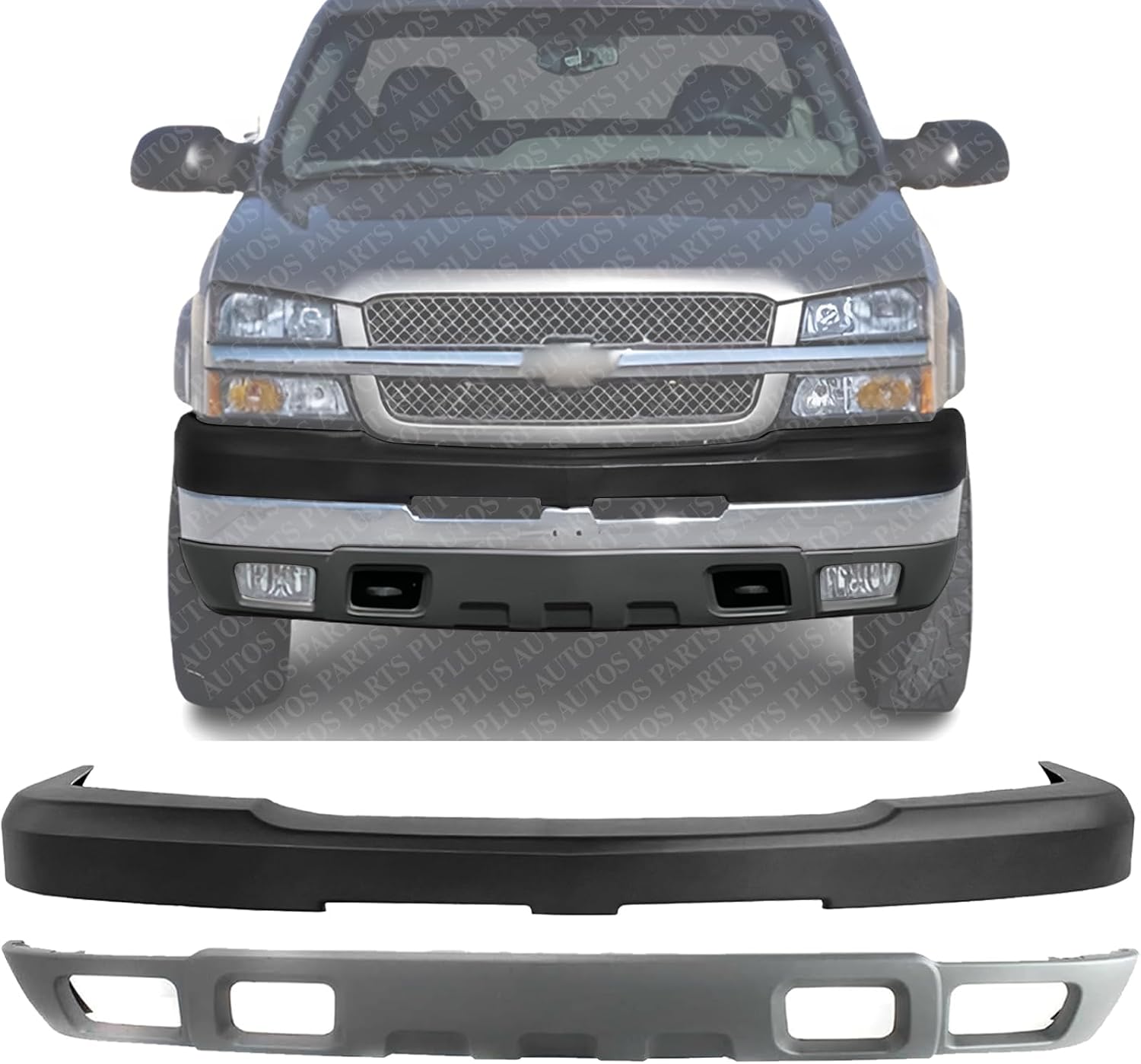 Front Bumper Upper Cover + Lower Valance Air Deflector Textured Gray Direct Replacement Compatible With 2003-2006 Chevrolet Silverado 2500HD 3500 GM1051109 GM1092173 15139804 10367213