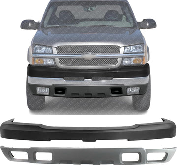 Front Bumper Upper Cover + Lower Valance Air Deflector Textured Gray Direct Replacement Compatible With 2003-2006 Chevrolet Silverado 2500HD 3500 GM1051109 GM1092173 15139804 10367213