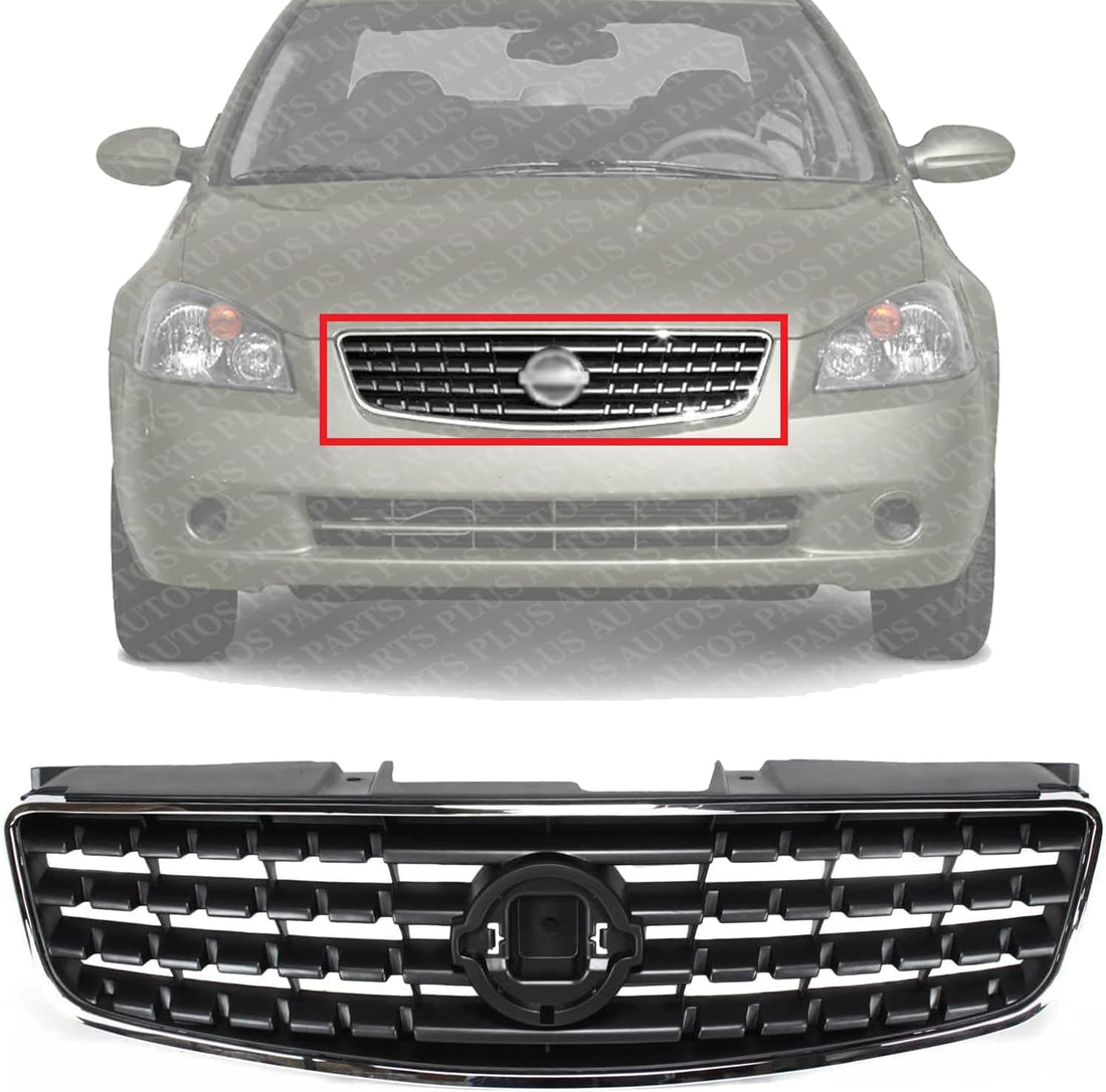 Front Grille Chrome Shell With Painted Dark Gray Insert Direct Replacement Compatible With 2005-2006 Nissan Altima NI1200213 62070ZB000