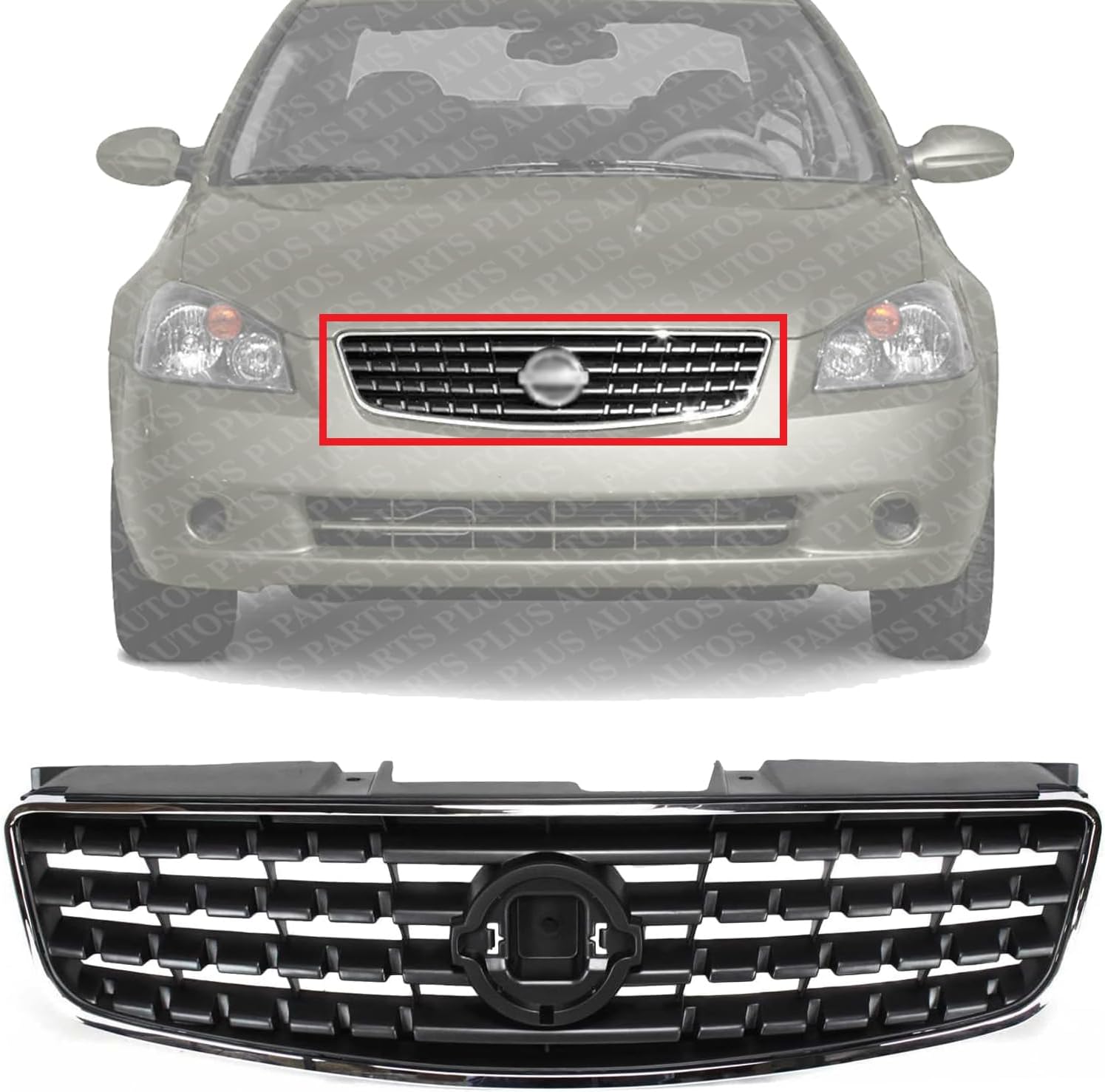 Front Grille Chrome Shell With Painted Dark Gray Insert Direct Replacement Compatible With 2005-2006 Nissan Altima NI1200213 62070ZB000