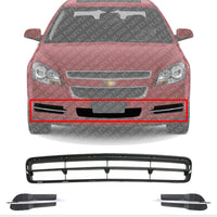 Front Bumper Center Lower Grille Textured + Fog Light Covers Left Driver & Right Passenger Side Direct Replacement Compatible With 2008-2012 Chevrolet Malibu GM1039114 GM1038114