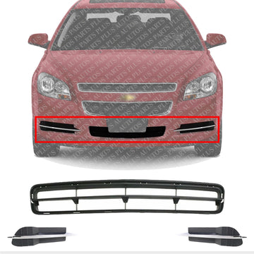 Front Bumper Center Lower Grille Textured + Fog Light Covers Left Driver & Right Passenger Side Direct Replacement Compatible With 2008-2012 Chevrolet Malibu GM1039114 GM1038114
