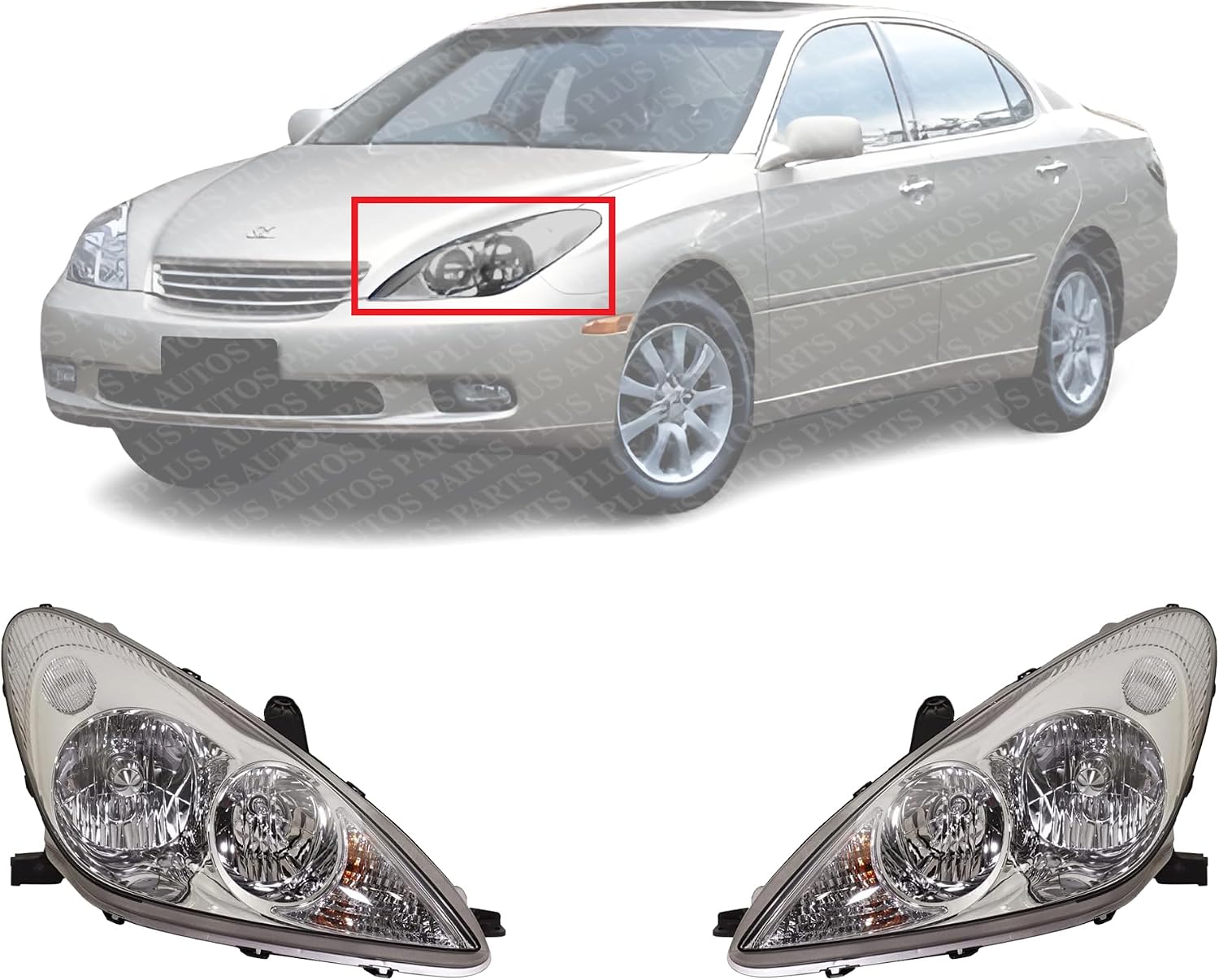 Set Of 2 Head Light Assembly Left Driver & Right Passenger Side Direct Replacement Compatible With 2002-2003 Lexus ES300 / 2004 ES330 LX2502114 LX2503114 8117033450 8113033450