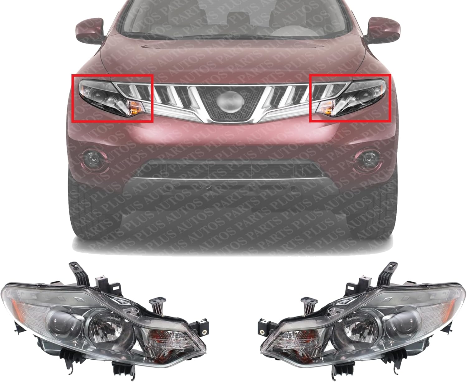 Set Of 2 Front Headlight Assembly Right Passenger & Left Driver Side Direct Replacement Compatible With 2009-2014 Nissan Murano NI2502185 NI2503185 260601AA0A 260601AA0D 260101AA0A