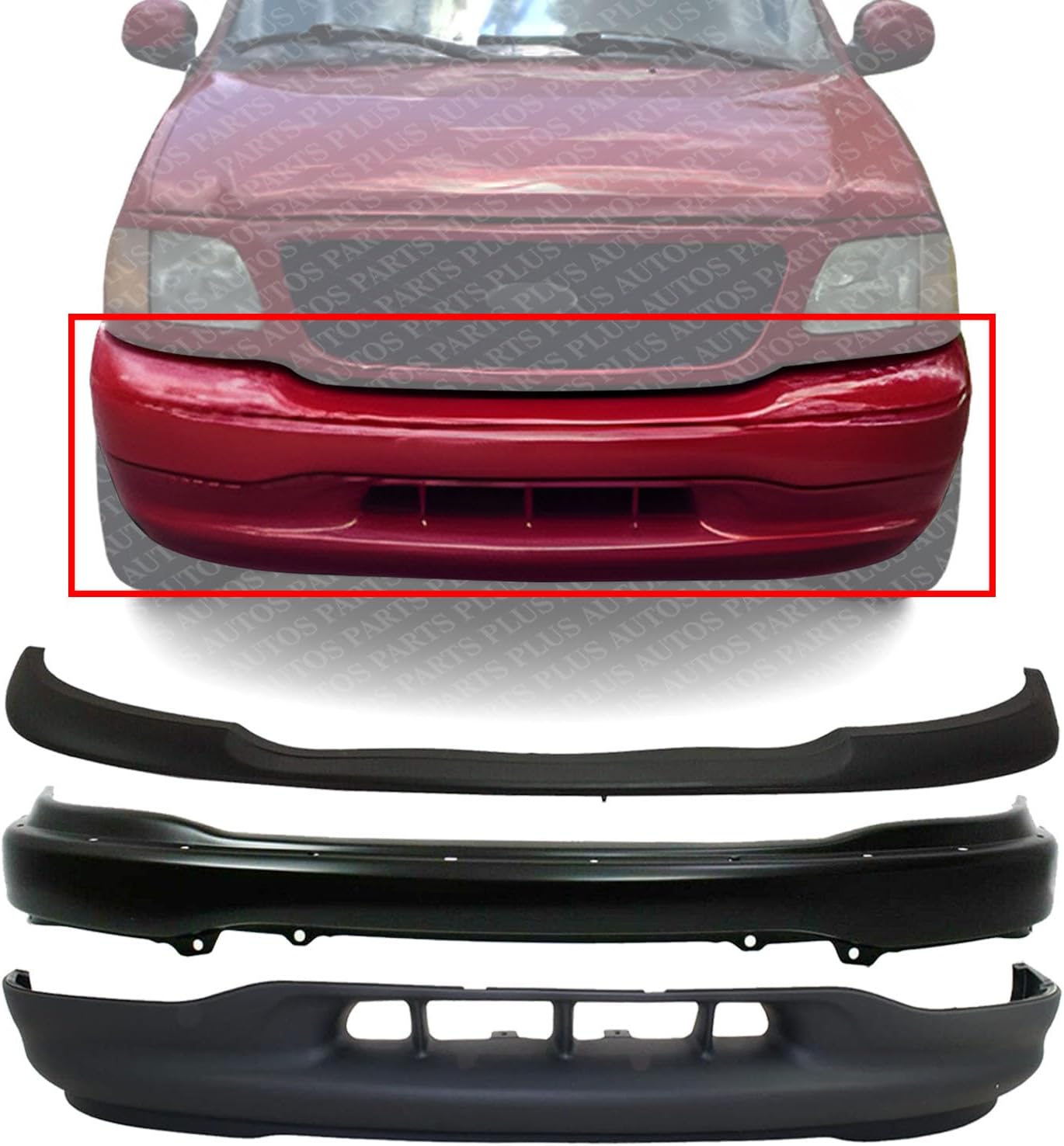 Front Bumper Steel + Lower Valance + Bumper Molding Primed Direct Replacement Compatible With 1999-2002 Ford F-150 FO1002357 FO1095194 FO1057282 YL3Z17757CAA XL3Z17626AA