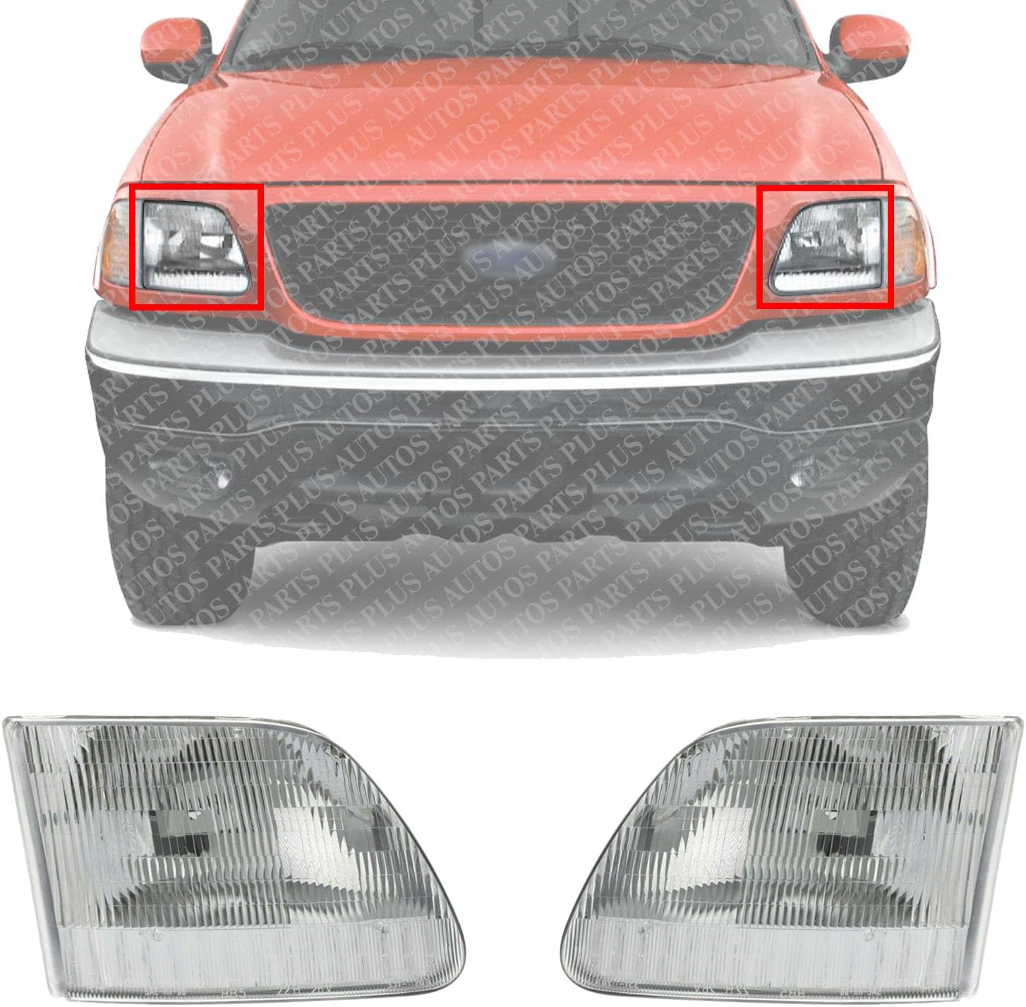 Set Of 2 Front Head Light Assembly Without Bracket Left Driver & Right Passenger Side Direct Replacement Compatible With 1997-2003 Ford F-Series FO2503139 FO2502139 3L3Z13008CA