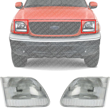 Set Of 2 Front Head Light Assembly Without Bracket Left Driver & Right Passenger Side Direct Replacement Compatible With 1997-2003 Ford F-Series FO2503139 FO2502139 3L3Z13008CA