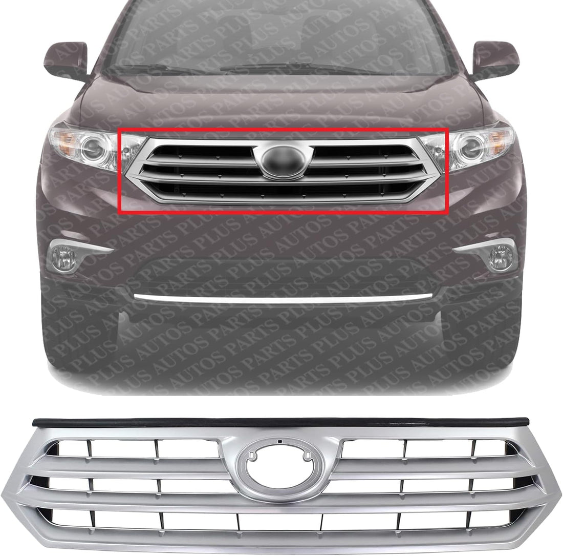 Front Grille Assembly Painted Silver Shell And Insert Direct Replacement Compatible With 2011-2013 Toyota Highlander TO1200346 531010E020