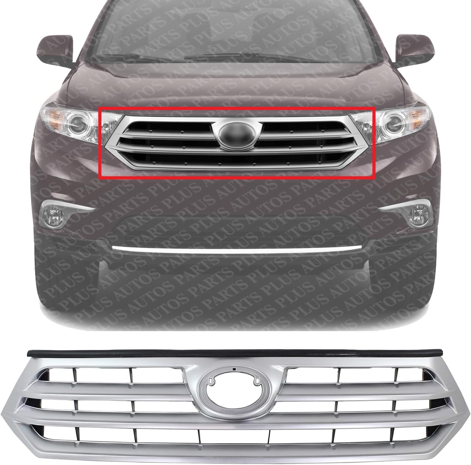 Front Grille Assembly Painted Silver Shell And Insert Direct Replacement Compatible With 2011-2013 Toyota Highlander TO1200346 531010E020