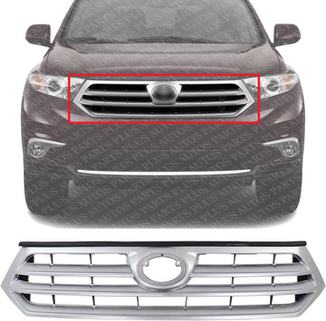 Front Grille Assembly Painted Silver Shell And Insert Direct Replacement Compatible With 2011-2013 Toyota Highlander TO1200346 531010E020