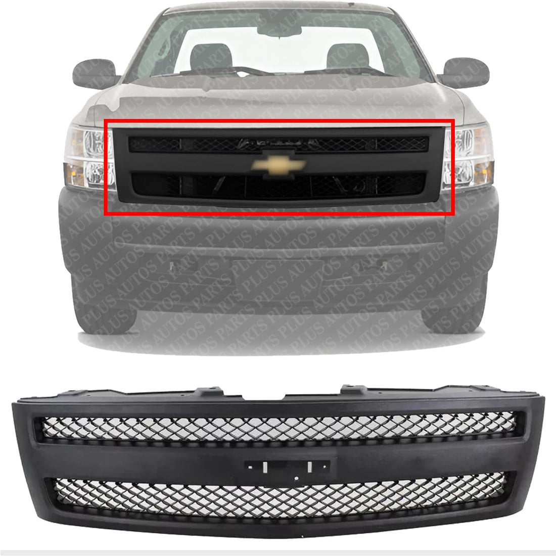 AUTOS PARTS PLUS Front Grille Textured Shell & Insert Direct Replacement Compatible With Chevrolet Silverado 1500 2007-2013 GM1200578 25810706 22829433