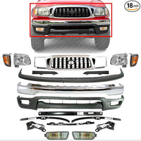 AUTOS PARTS PLUS Front Bumper + Grille + Fillers + Valance + Reinforcement + Head & Corner Lights + Fog Lamp + Bracket Set Of 5 LH & RH Side Direct Replacement Compatible With Toyota Tacoma 2001-2004