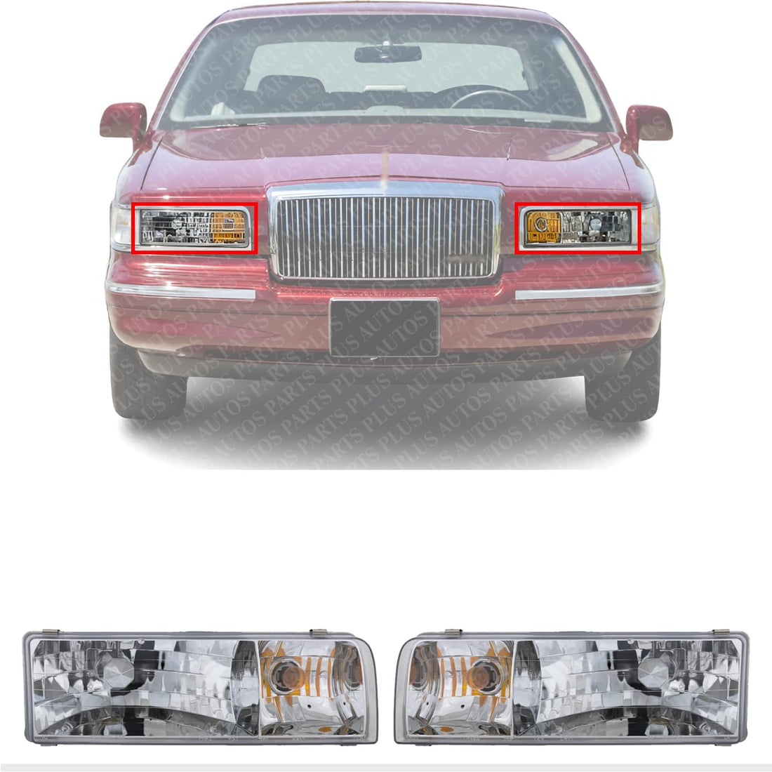 Set Of 2 Front Headlight Assembly Right Passenger & Left Driver Side Direct Replacement Compatible With 1995-1997 Lincoln Town Car FO2502141 FO2503141 F5VY13008B F5VY13008A