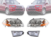 Front Head Light + Fog Lamp Lens And Housing Right Passenger & Left Driver Side Direct Replacement Compatible With 2001-2003 Acura MDX AC2519103 AC2518103 AC2592103 AC2593103