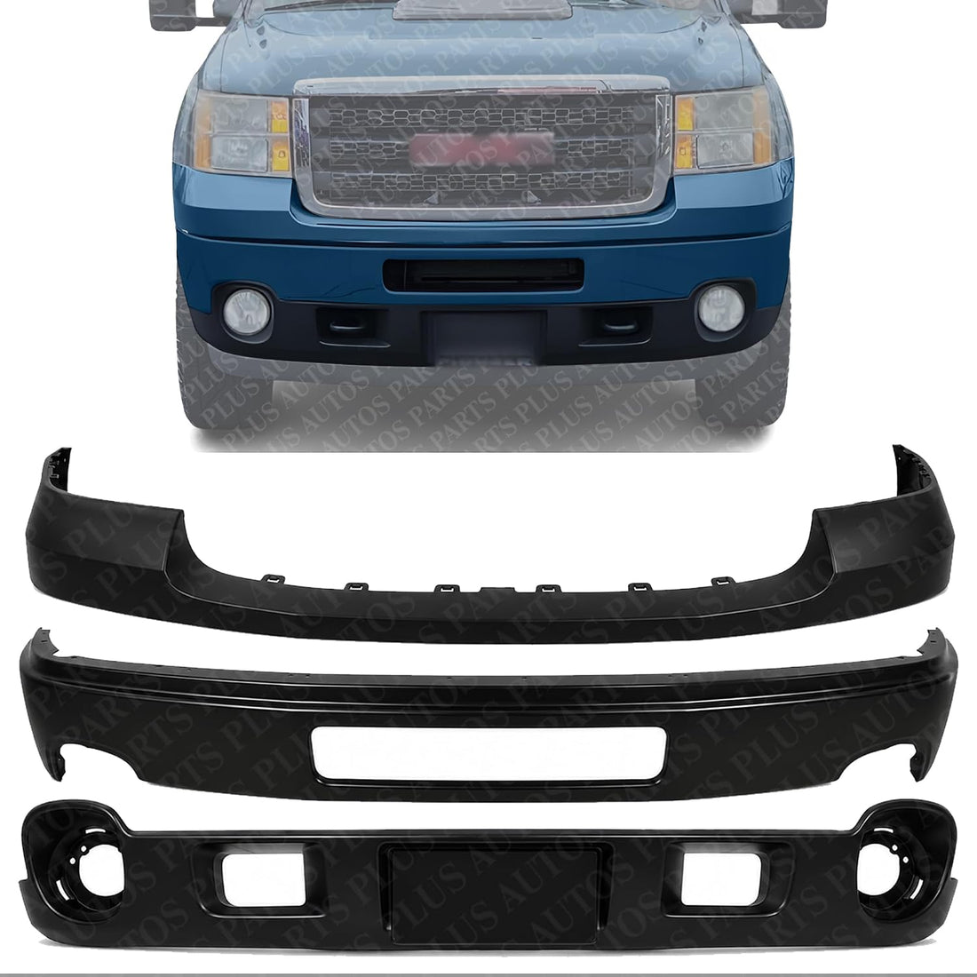Front Bumper Cover Face Bar Steel + Upper Cover Primed + Lower Valance Air Deflector Textured Direct Replacement Compatible With 2011-2014 GMC Sierra 2500HD 3500 GM1014105 GM1002840