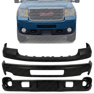 Front Bumper Cover Face Bar Steel + Upper Cover Primed + Lower Valance Air Deflector Textured Direct Replacement Compatible With 2011-2014 GMC Sierra 2500HD 3500 GM1014105 GM1002840