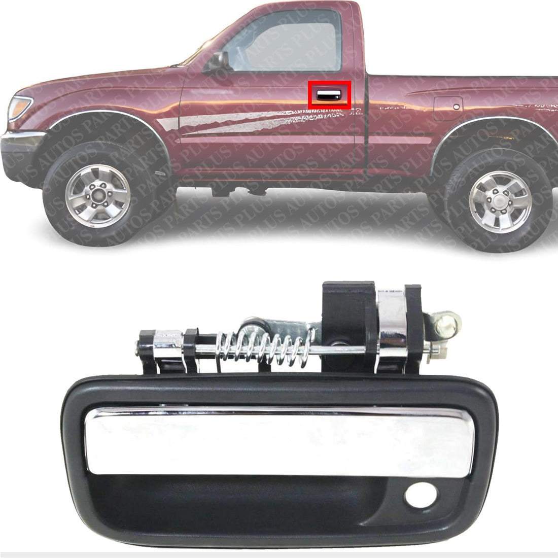 Front Exterior Door Handle Black Bezel with Chrome Lever Left Driver Side Direct Replacement Compatible with 1995-2004 Toyota Tacoma TO1310123 6922035030