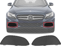 Set Of 2 Front Fog Light Cover Primed Plastic Left Driver & Right Passenger Side Direct Replacement Compatible With 2015-2018 Mercedes Benz C300 MB1038172 MB1039172