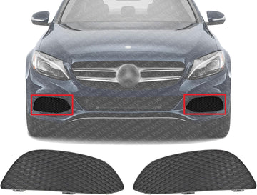Set Of 2 Front Fog Light Cover Primed Plastic Left Driver & Right Passenger Side Direct Replacement Compatible With 2015-2018 Mercedes Benz C300 MB1038172 MB1039172
