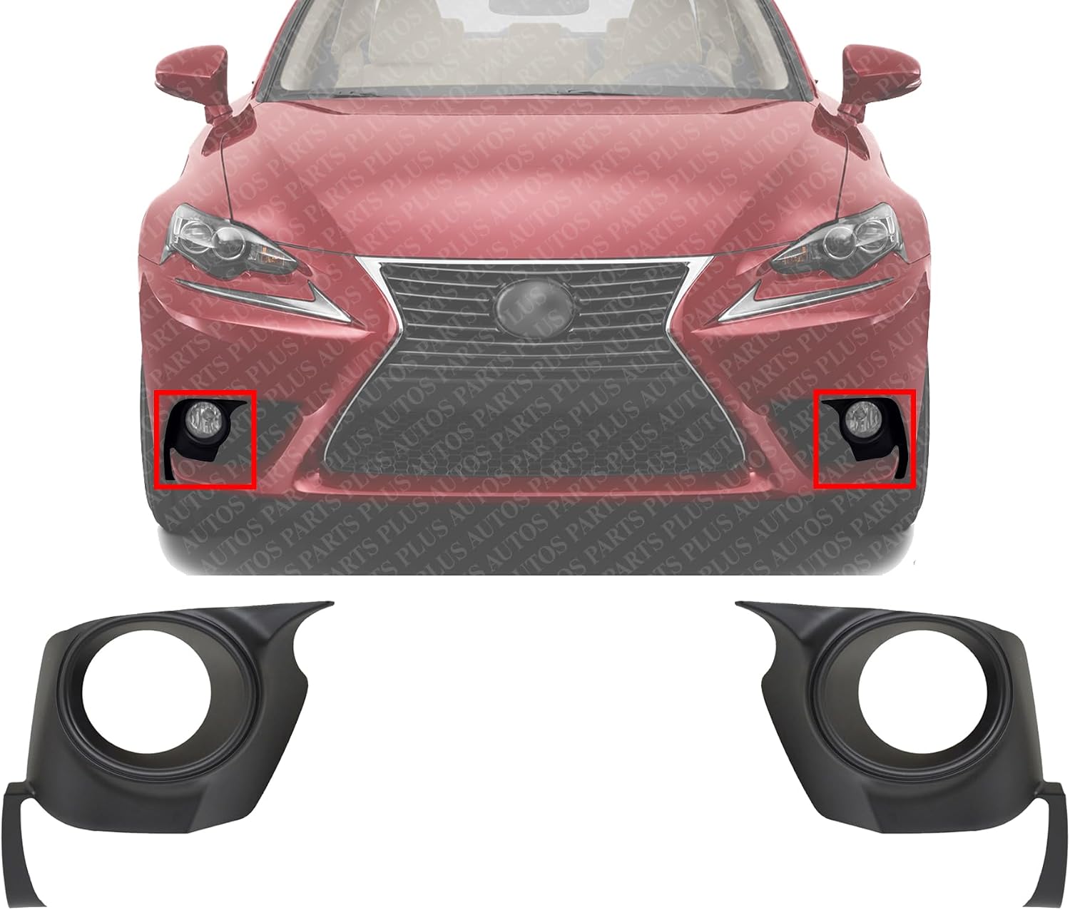 Set Of 2 Front Fog Lamp Molding Textured Plastic Left Driver & Right Passenger Side Direct Replacement Compatible With 2014-2016 Lexus IS350 / 2014-2015 IS250 LX1039107 LX1038107
