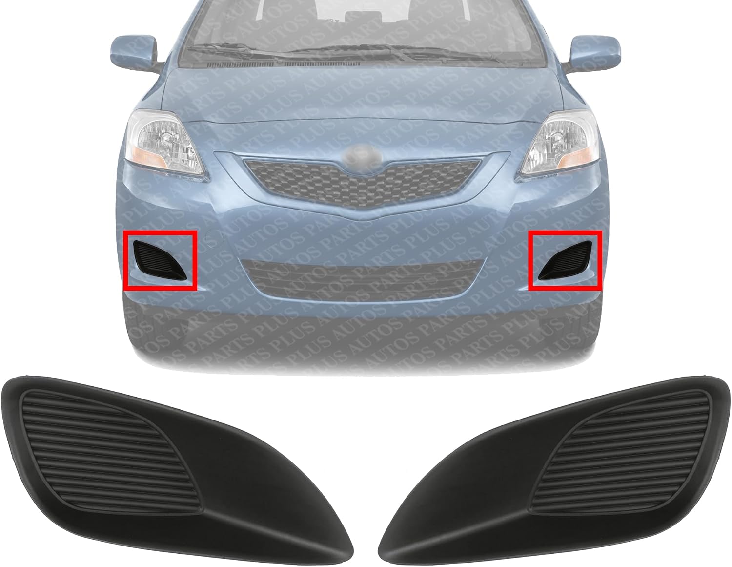 Set Of 2 Front Fog Light Cover Primed Left Driver & Right Passenger Side Direct Replacement Compatible With 2007-2012 Toyota Yaris TO2598105 TO2599105 5212752390 5212852100