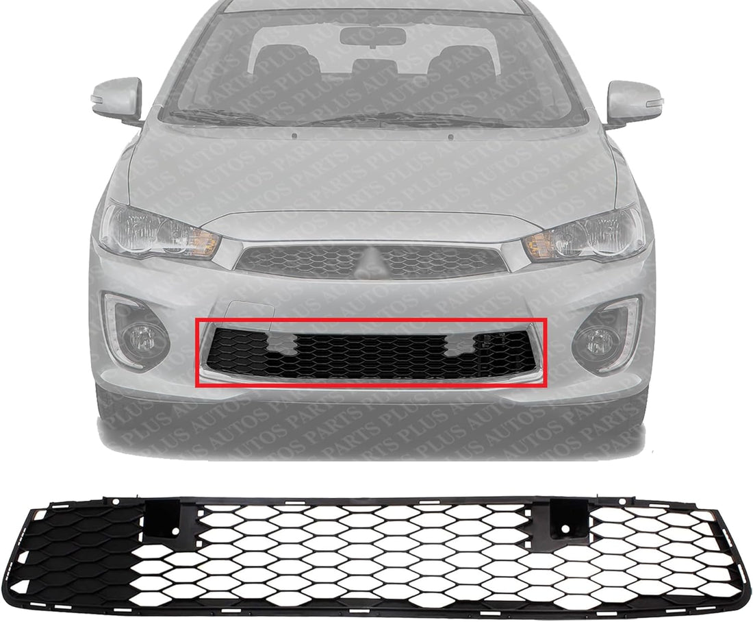 Front Bumper Grille Textured Plastic Direct Replacement Compatible With 2016-2017 Mitsubishi Lancer MI1036109 6402A399