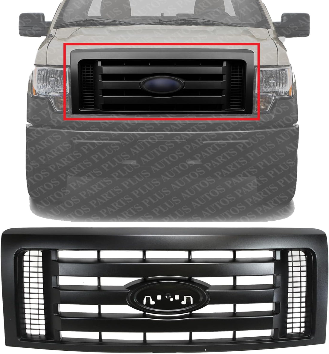 Front Grille Assembly Textured Dark Gray Shell And Insert Plastic Direct Replacement Compatible With 2009-2012 Ford F-150 FO1200510 9L3Z8200A
