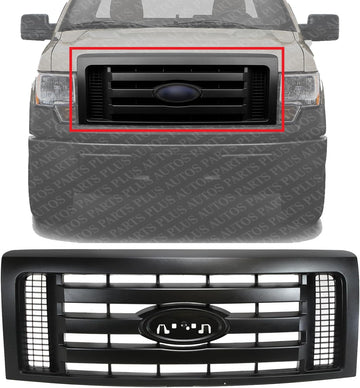 Front Grille Assembly Textured Dark Gray Shell And Insert Plastic Direct Replacement Compatible With 2009-2012 Ford F-150 FO1200510 9L3Z8200A