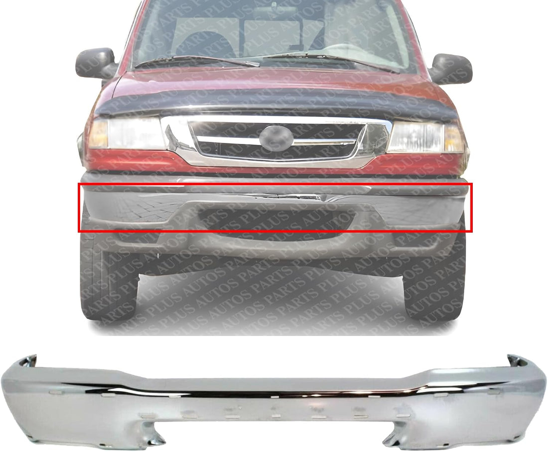 Front Bumper Chrome Steel With Hole Direct Replacement Compatible With 2001-2010 Mazda Pickup MA1002134 1F2350031