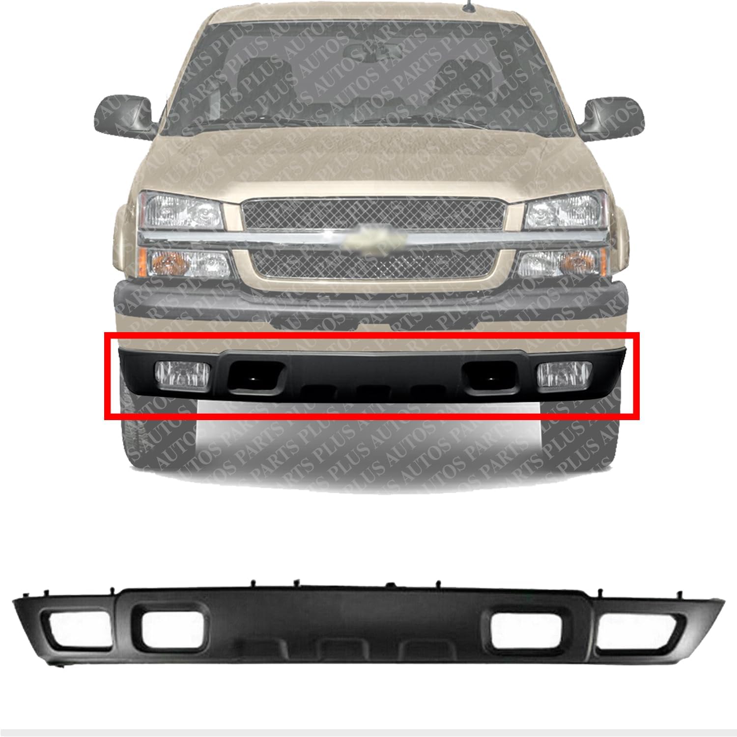Front Bumper Lower Valance Air Deflector Textured Black with Fog Light & Tow Hook Holes Direct Replacement For 2002-2006 Avalanche / 2003-2006 Chevrolet Silverado 1500 2500HD 3500